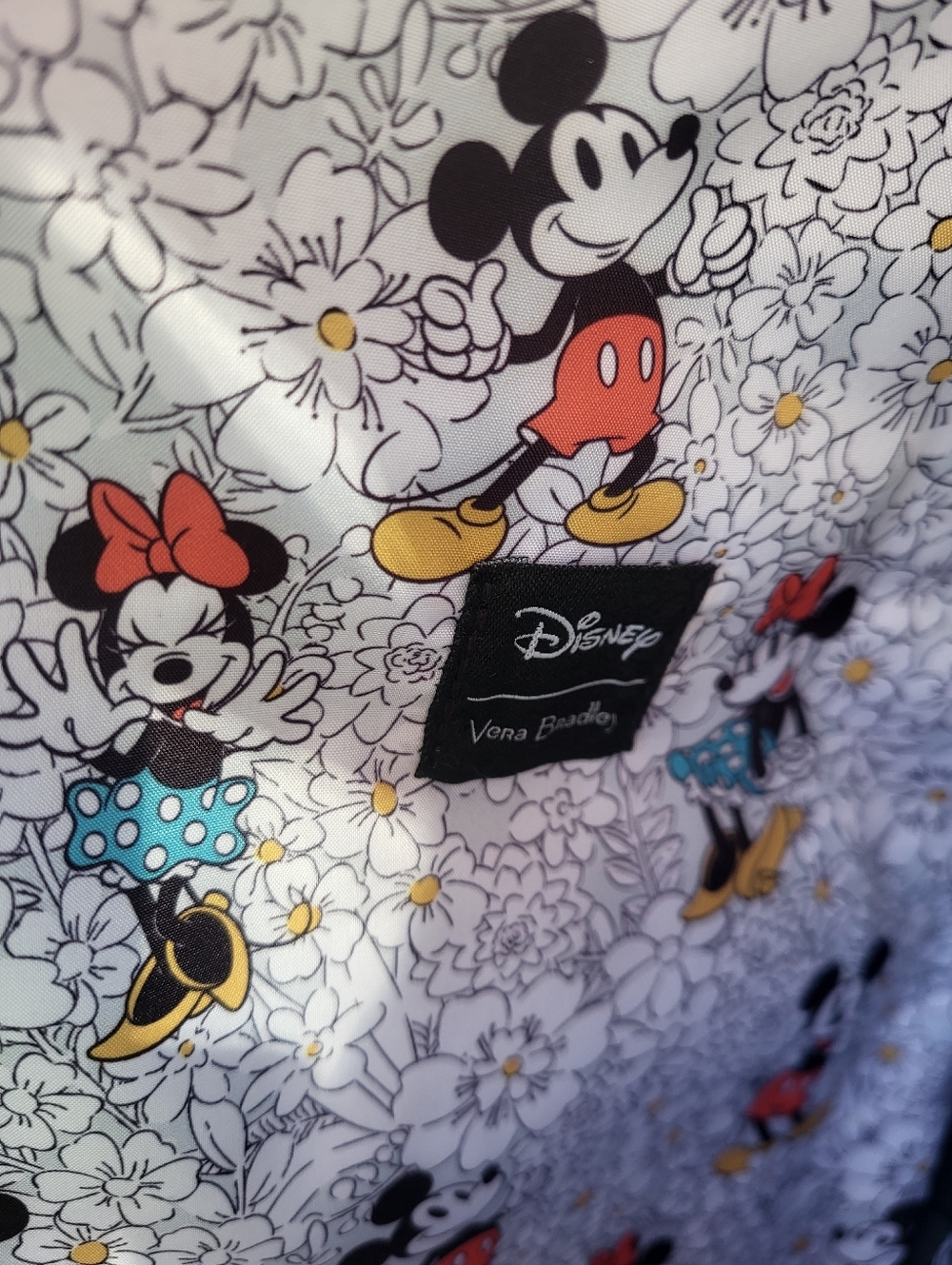 Vera Bradley Disney Black Quilted Sling Backpack with Mickey Mouse Interior. - Picture 15 of 16